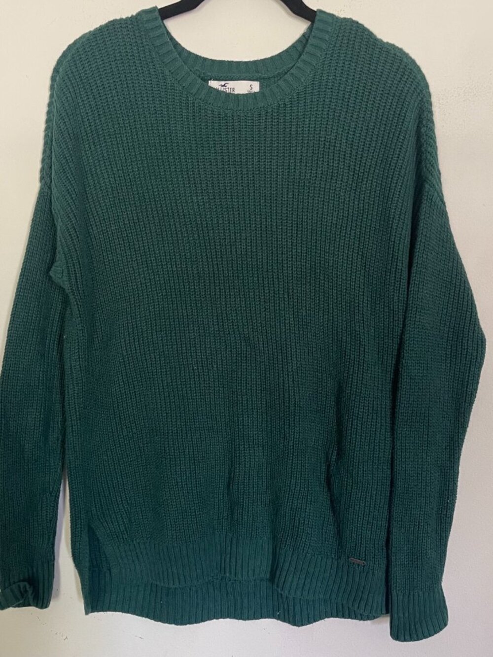 Hollister Women's Small Green Long Sleeve Knit Oversized Crew Neck Sweater T7